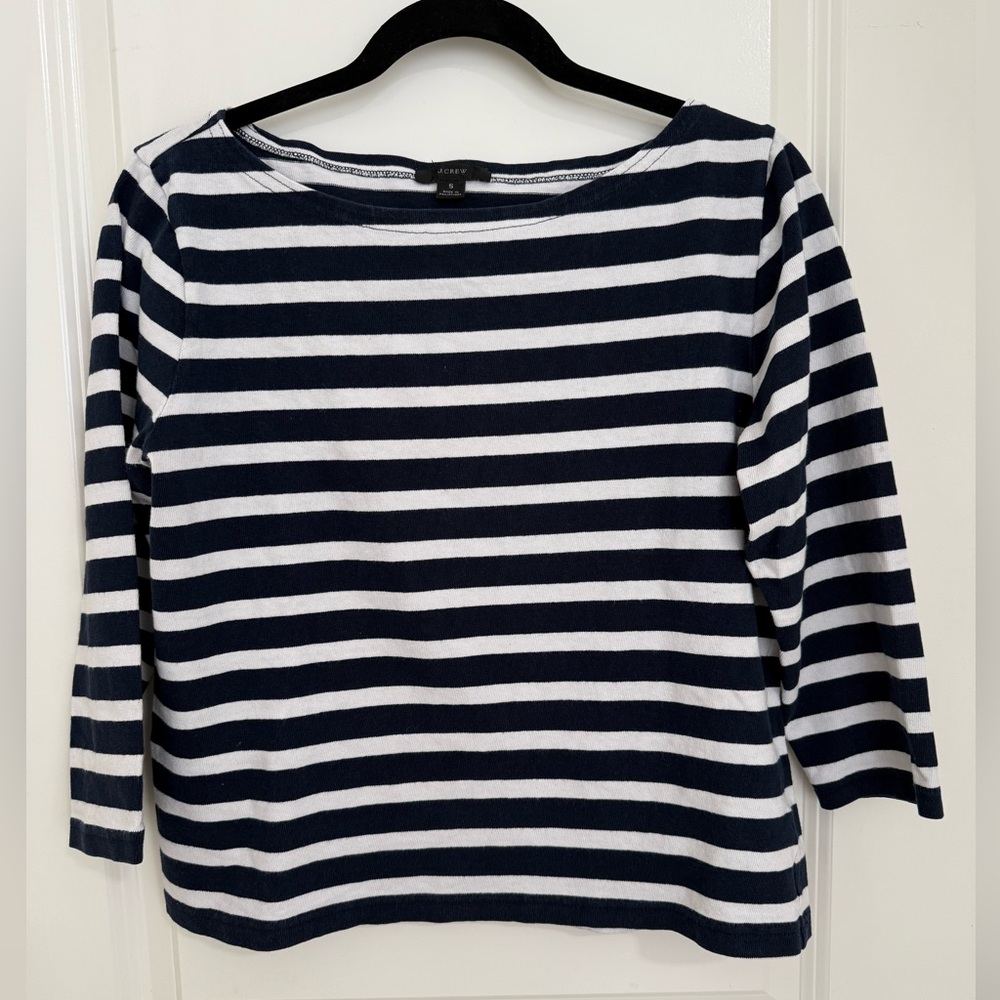 J. Crew Blue and White 3/4 Sleeve Boxy Blouse